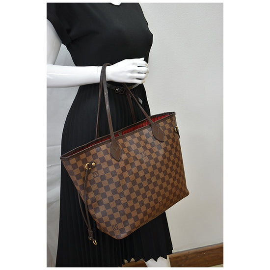 LOUIS VUITTON Neverfull MM Damier Ebene Tote Bag Brown