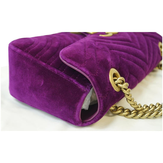 Gg marmont chain flap wallet velvet crossbody bag Gucci Purple in Velvet -  34821421