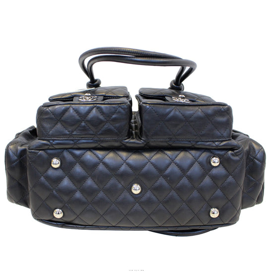 Chanel Blue Quilted Distressed Leather Cambon Cotton Club Reporter