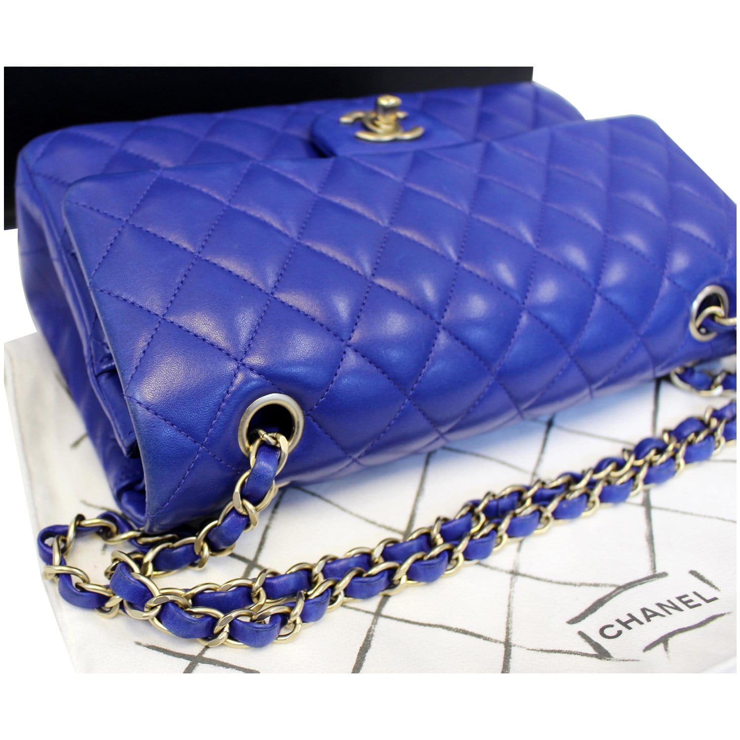 CHANEL Medium Double Flap Calfskin Quilted Shoulder bag Blue