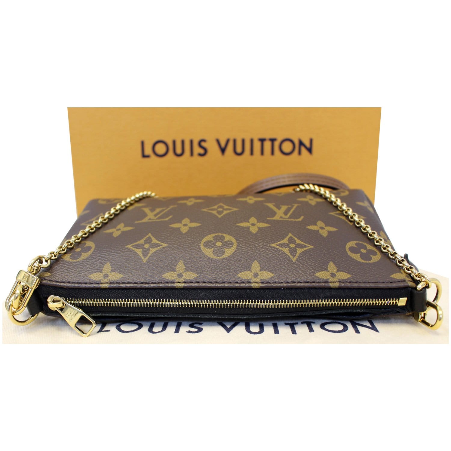 LOUIS VUITTON Pallas Monogram Canvas Clutch Crossbody Bag Brown/Black