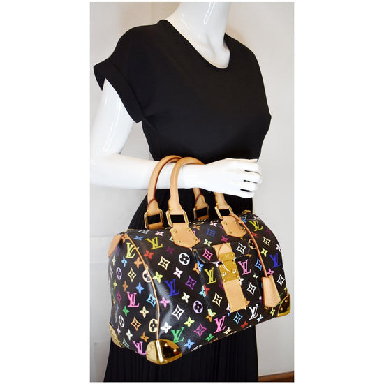 Auth Louis Vuitton Monogram Multi color Black Speedy 30 Hand Bag  1C240060n"