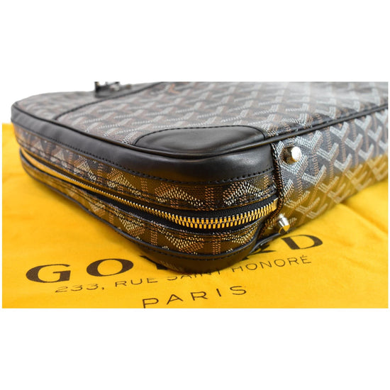 GOYARD Ambassador PM Black Calf/ Black Multi Coated Canvas Leather Business  Bag