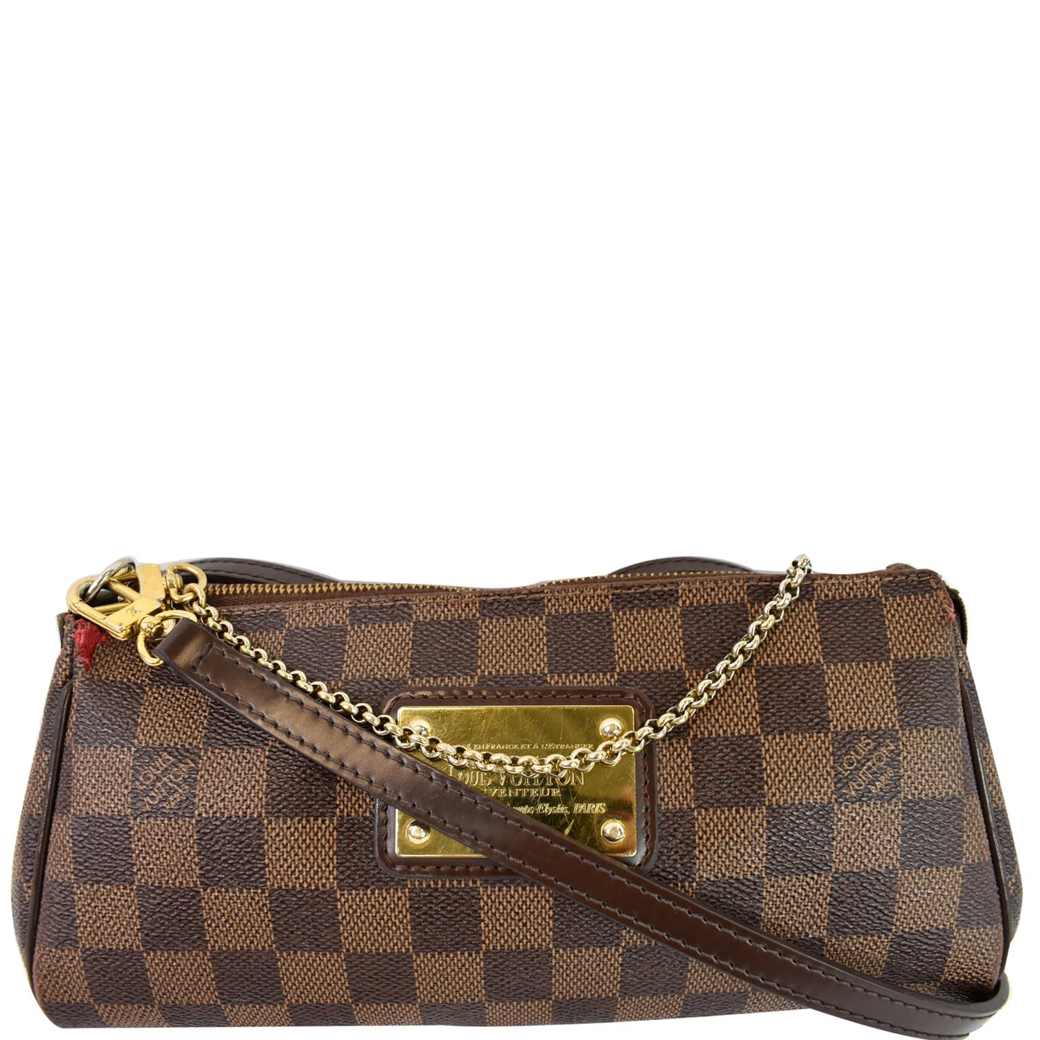 Louis Vuitton Damier Eva Purse With Gold Short Chain And Leather Crossbody  Strap