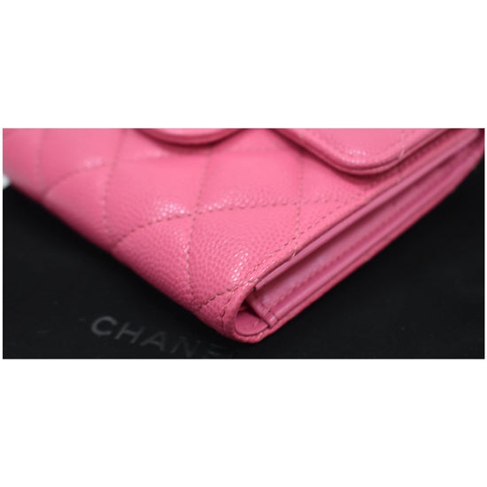 pink - Chanel CC Card Holder Caviar Quilted Leather Flap Wallet