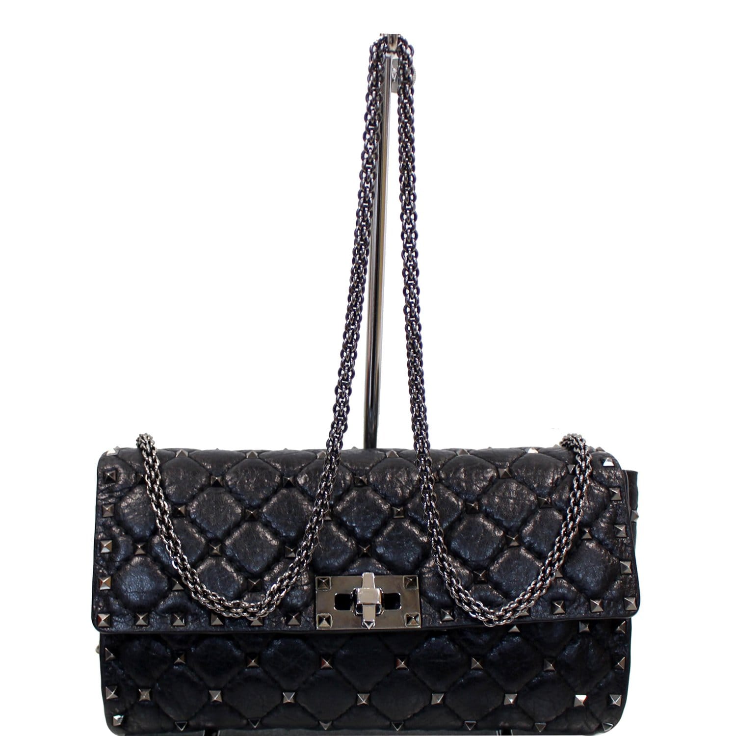 Valentino Large Black Rockstud Spike Chain Bag - Ann's Fabulous Closeouts