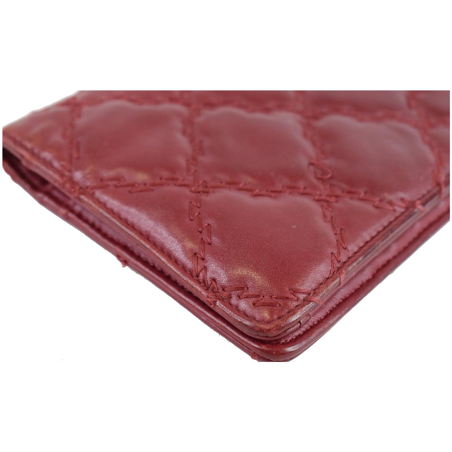 CHANEL Stitch Lambskin Leather Wallet Red - Last call