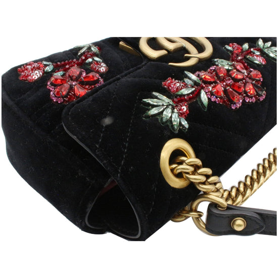 GUCCI - Mini Matelasse Velvet Crystal Embellished Embroidered