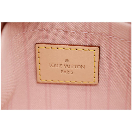 Louis Vuitton Rose Ballerine and Damier Azur Coated Canvas Studded City Pouch Gold Hardware, 2019 (Like New), White/Blue/Pink Womens Handbag