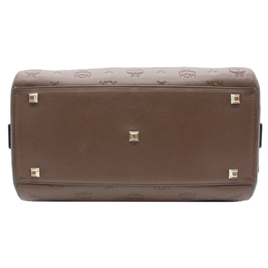 MCM Visetos Essential Leather Boston Bag Taupe