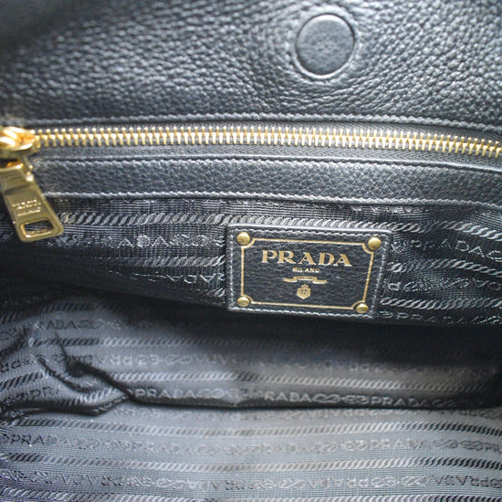 New Prada Vitello Phenix Black Leather Embossed Logo Hobo Tote Bag