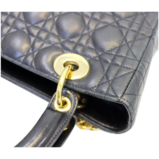 CHRISTIAN DIOR Mini Lady Dior Lambskin Cannage Satchel Bag Black-US