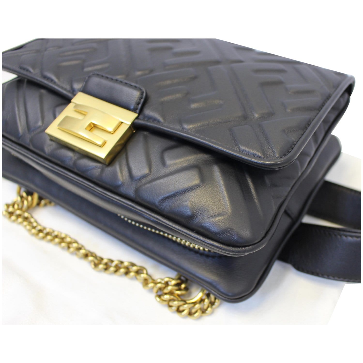 Fendi Upside Down Leather Belt Bag in Black For Women