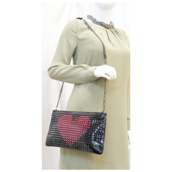 Christian Louboutin LOUBIPOSH CLUTCH VALENTINES SPIKES Heart Shoulder Bag  White