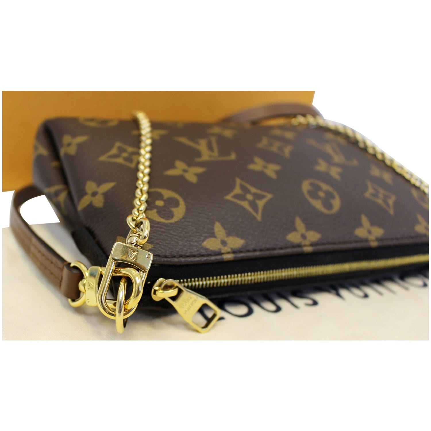 LOUIS VUITTON Pallas Monogram Canvas Clutch Crossbody Bag Brown/Black