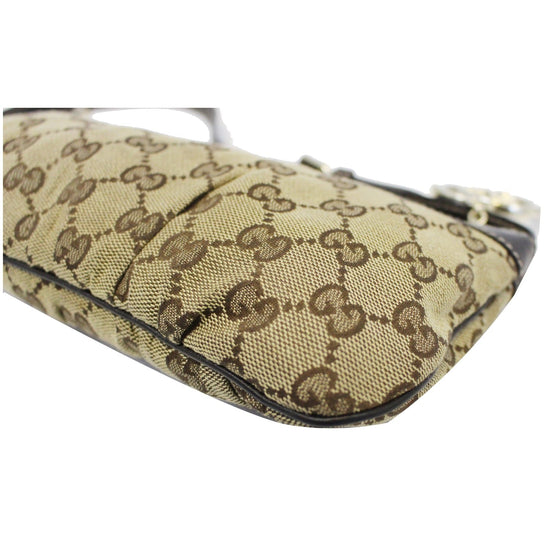 Gucci Gold GG Canvas and Snake Embossed Leather Chain Pochette Gucci