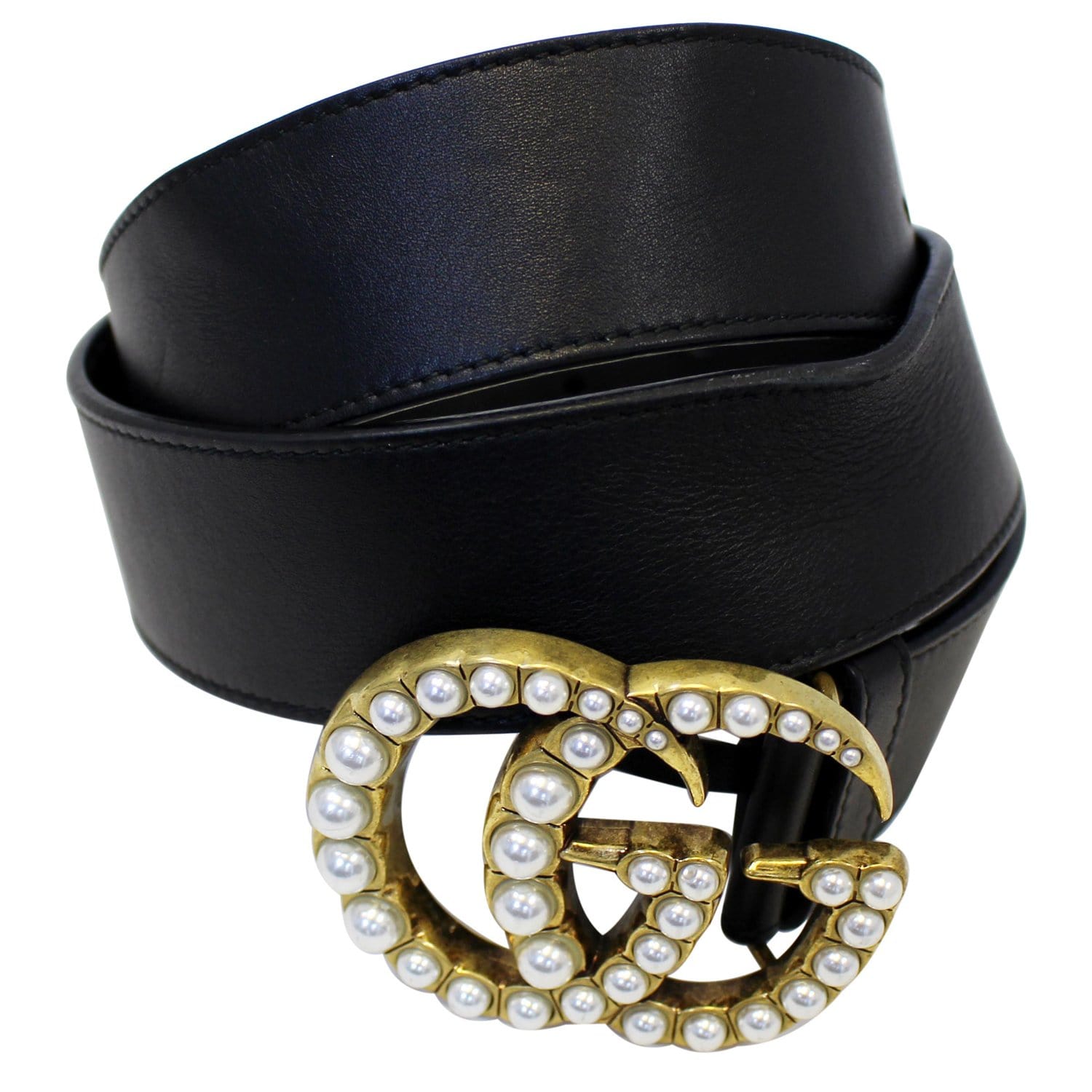 leather belt with pearl double g