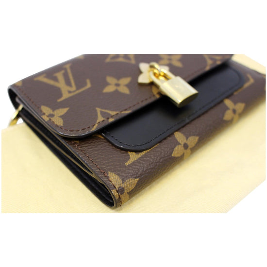 Flower Lock Compact Wallet in Coated Canvas, Gold Hardware