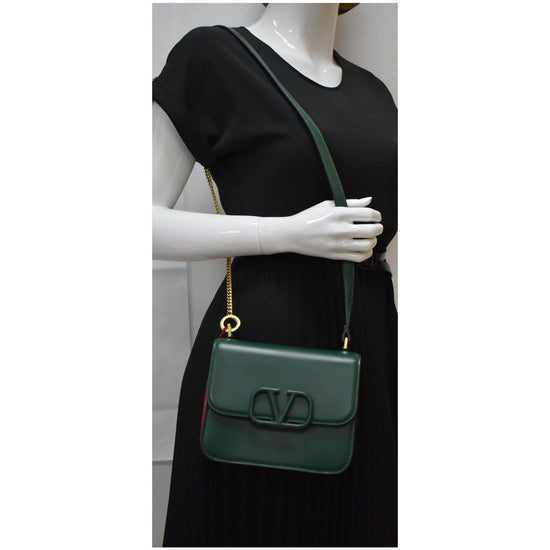 Valentino Jungle Green Leather Small VSLING Top Handle Bag