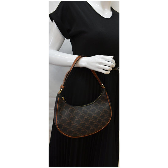 CELINE Ava Triomphe Canvas Calfskin Shoulder Bag Brown