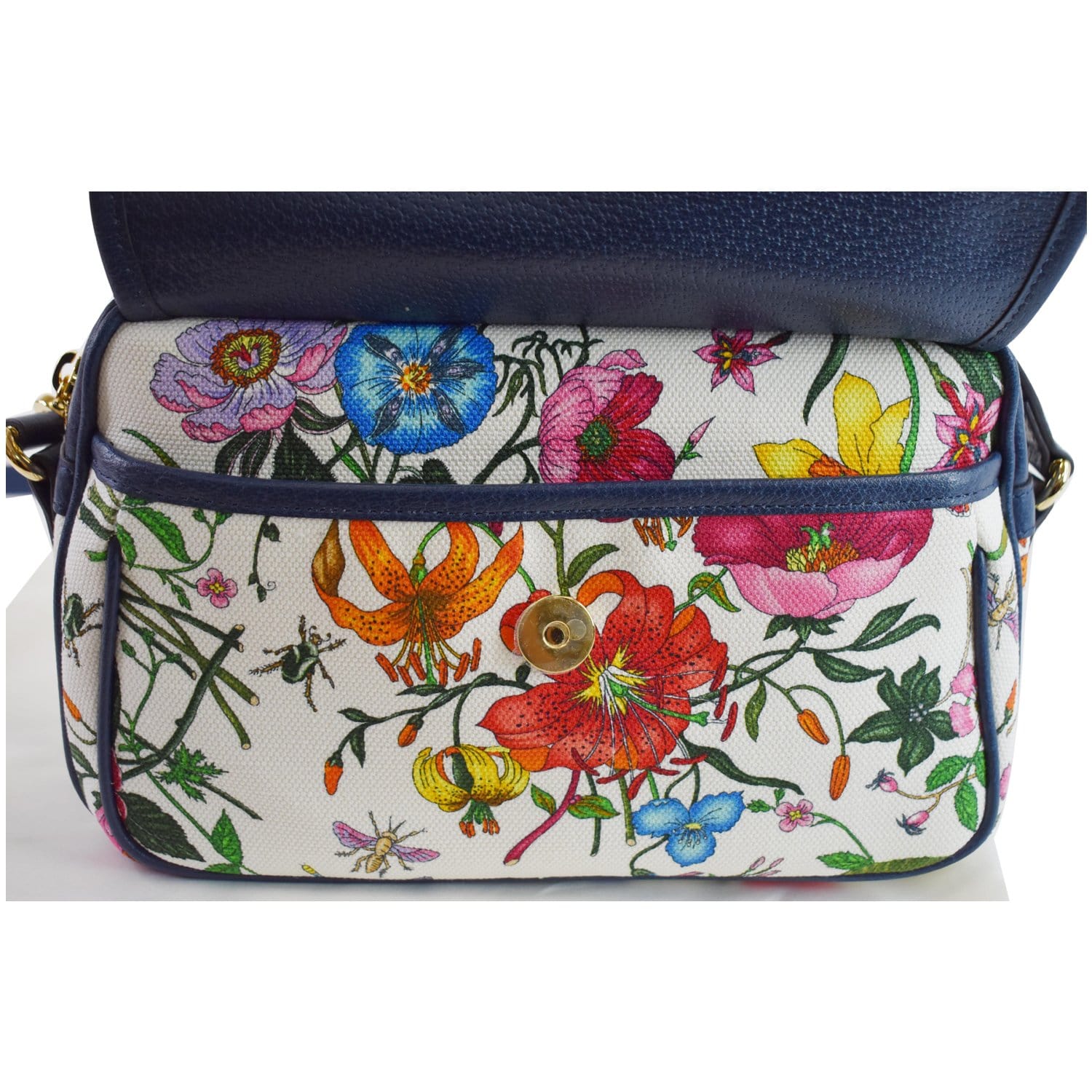 GUCCI Small Flora Canvas Tote Shoulder Bag Blue 550147