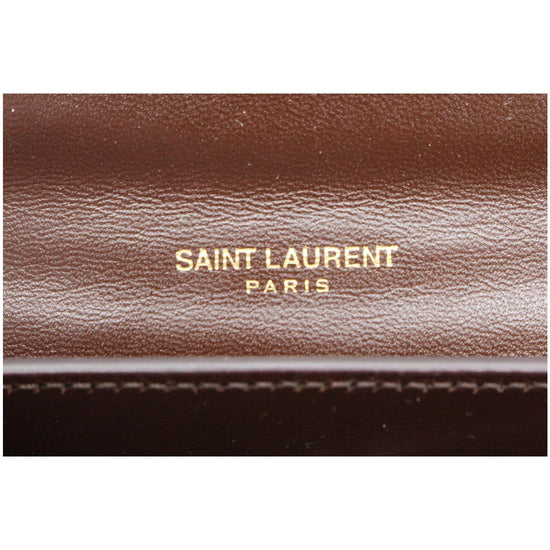 YVES SAINT LAURENT Kaia Small Heart Embossed Brown Leather Shoulder Bag