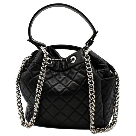 Chanel CC Chain Drawstring Bucket Bag Quilted Lambskin Mini Black
