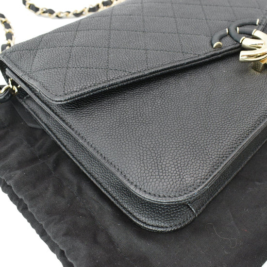 CHANEL Thread Around Caviar Leather Chain Flap Crossbody Bag Black