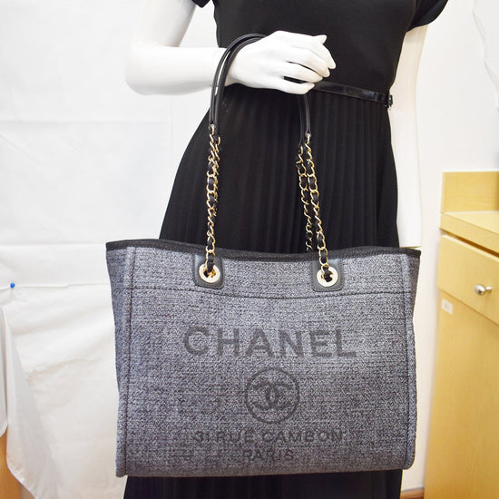 CHANEL LIGHT GREY CANVAS SMALL DEAUVILLE TOTE - My Luxury Bargain Turkey