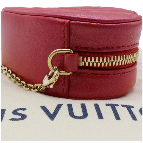 Louis Vuitton Lipstick Red Monogram Lambskin Embossed Sac Coeur Heart on Chain Bag