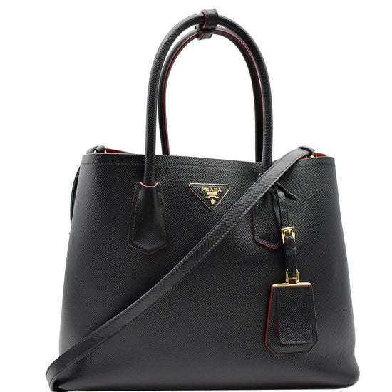 PRADA Double Handle Saffiano Leather Tote Shoulder Bag Black