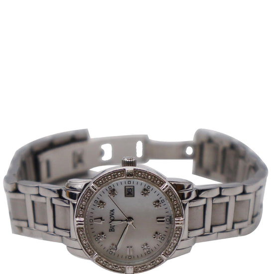 Bulova Diamond Quartz Stainless Steel Date Watch