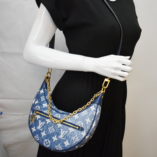 Louis Vuitton half moon loop baguette handbag denim blue