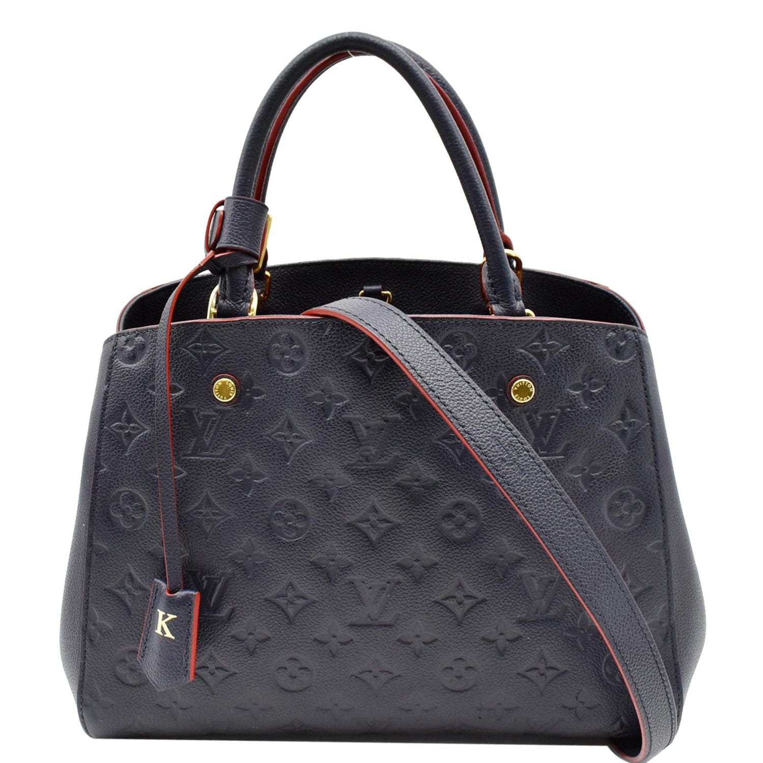 LOUIS VUITTON Montaigne MM Monogram Empreinte Shoulder Bag Navy Blue 