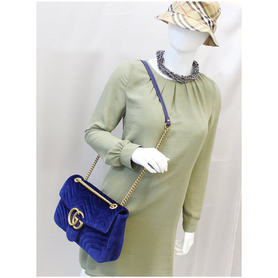Authentic Gucci Blue Velvet Matelasse GG Marmont Shoulder Bag – Paris  Station Shop