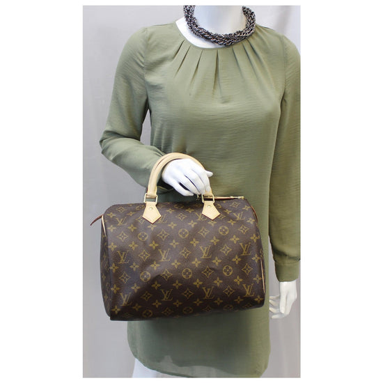 Louis Vuitton Speedy 30 Women's Authentic Pre Owned Custom Painted Handbag Dual Top Handles Brown, Red Luxury Monogram Canvas