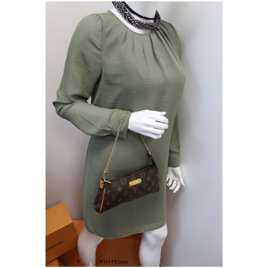 $700 Louis Vuitton Monogram Canvas Logo Brown Leather LV Eva Pouchette  Clutch Bag - Lust4Labels