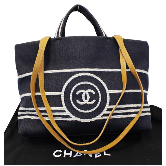 Chanel Deauville Tote Gold-tone Large Navy Blue in Canvas with Gold-tone -  US