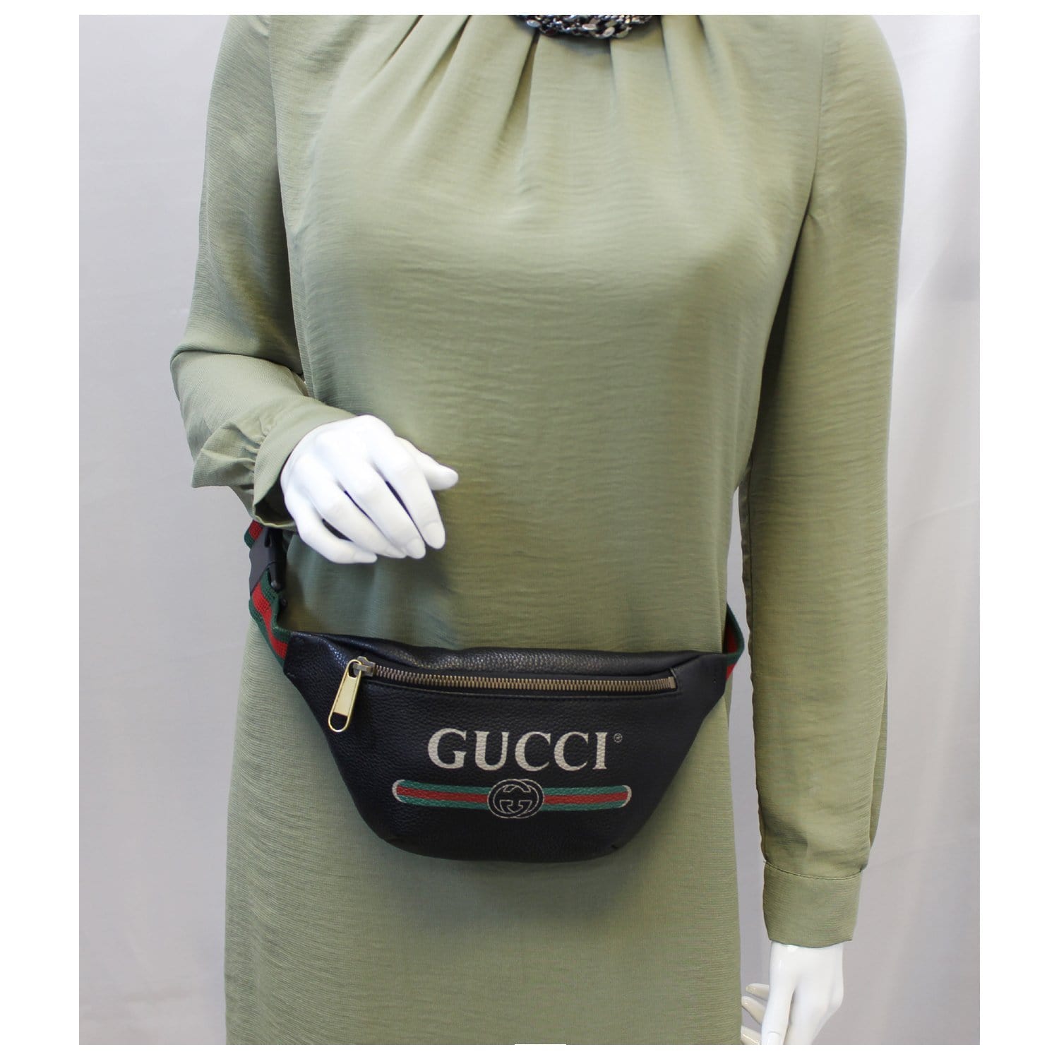 GUCCI Print Leather Black Belt Waist Bum Bag Small 527792-US