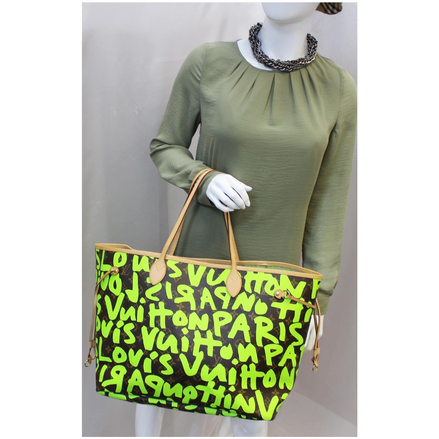 LOUIS VUITTON Neverfull GM Monogram Graffiti Shoulder Bag Lime Green-US