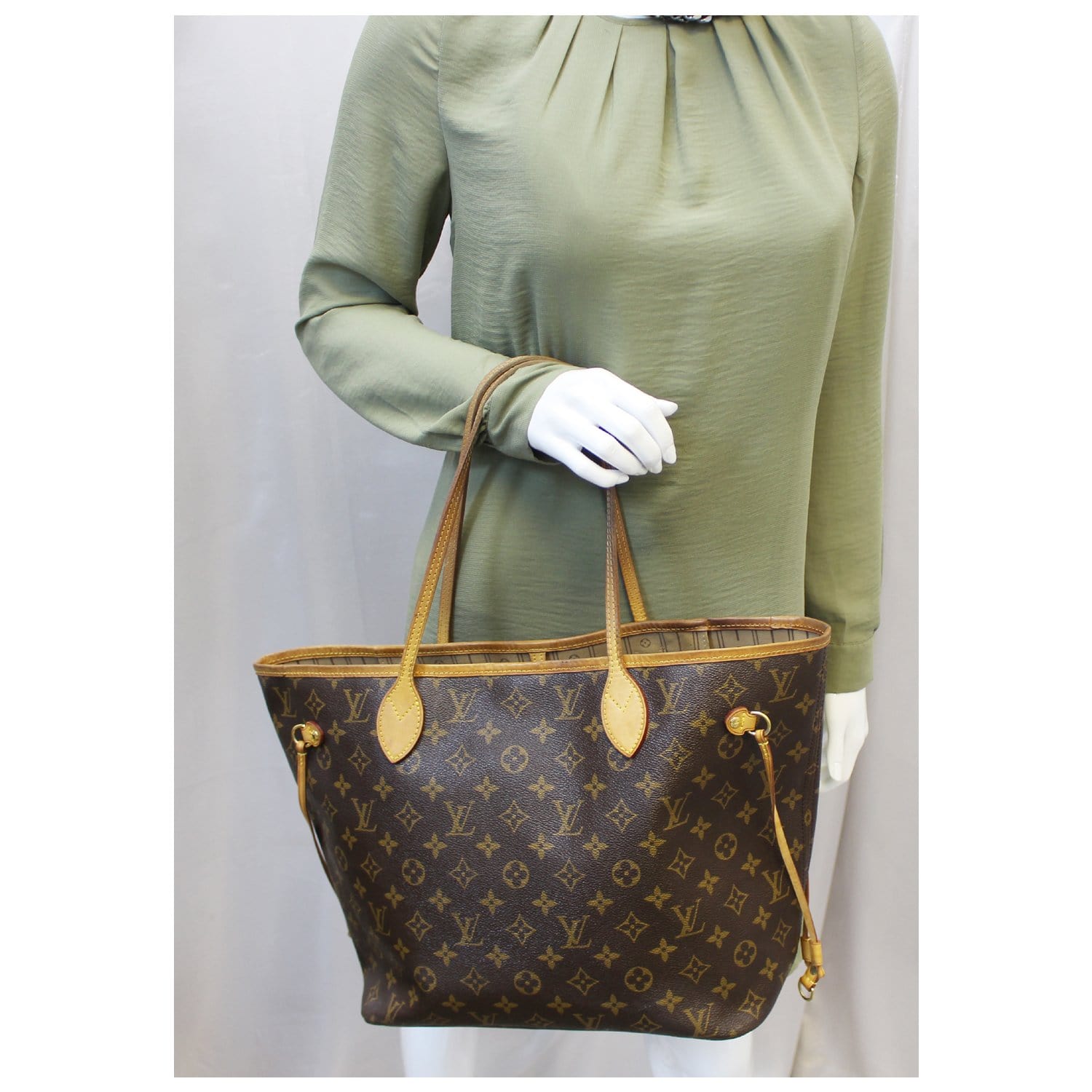 LOUIS VUITTON Neverfull MM Monogram Canvas Brown Tote Shoulder Bag-US