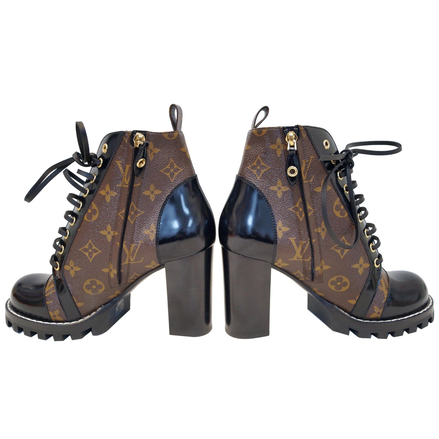 LOUIS VUITTON Star Trail Monogram Canvas/Patent Ankle Boot Brwon/Black