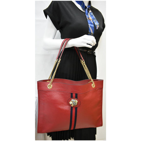 Gucci Gg Rajah Red and White Tweed Chain Large Tote Bag 537219