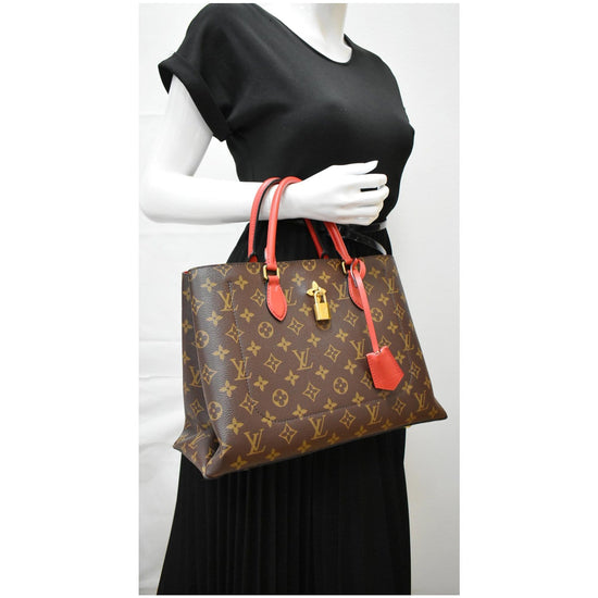 Red Leather and Brown Monogram Coated Canvas Flower Tote Gold Hardware, 2020