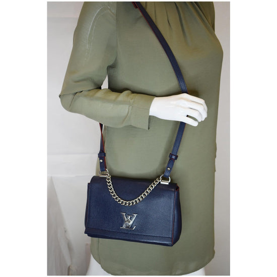 LOUIS VUITTON Lockme II BB Pebbled Leather Shoulder Bag Blue - 25% OFF