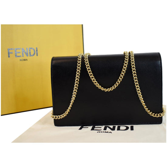 FENDI Vitello Liberty Lucido F is Fendi Medium Envelope Wallet on Chain  Black 1258868