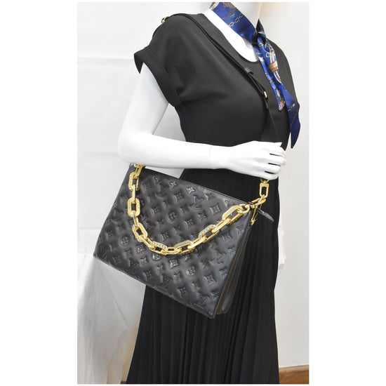 Louis Vuitton Coussin MM Lambskin Embossed Crossbody Bag Black