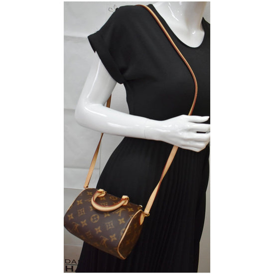 LOUIS VUITTON Nano Speedy Monogram Canvas Crossbody Bag Brown