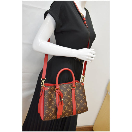 Louis Vuitton Soufflot BB Small Satchel Crossbody Monogram Brown Cerise Red  – Gaby's Bags