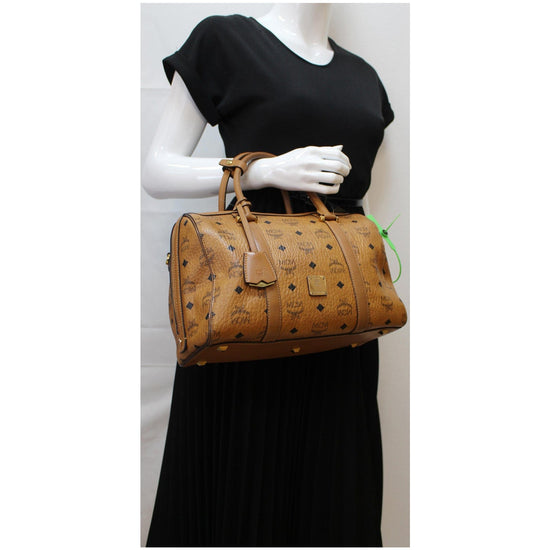 MCM Visetos Cognac Brown Golf Collection Boston Bag